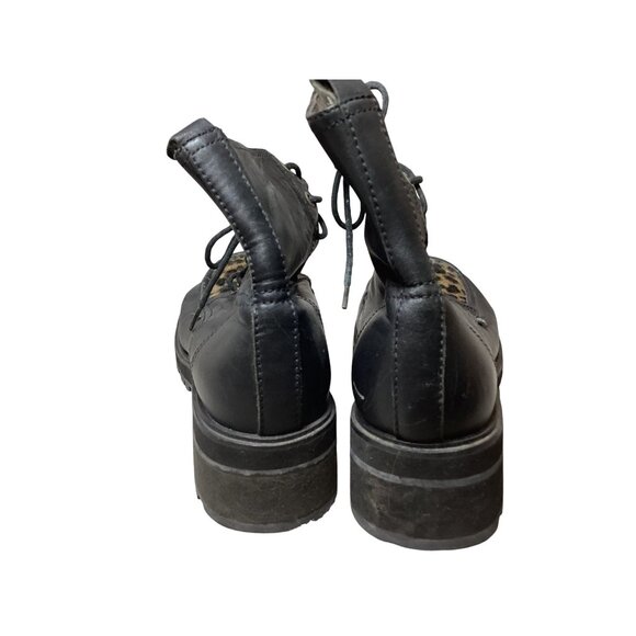 Vintage Mudd Leather & Leopard Print Lace-Up Boots Size 9M Grunge Moto Punk Y2K - Picture 3 of 11